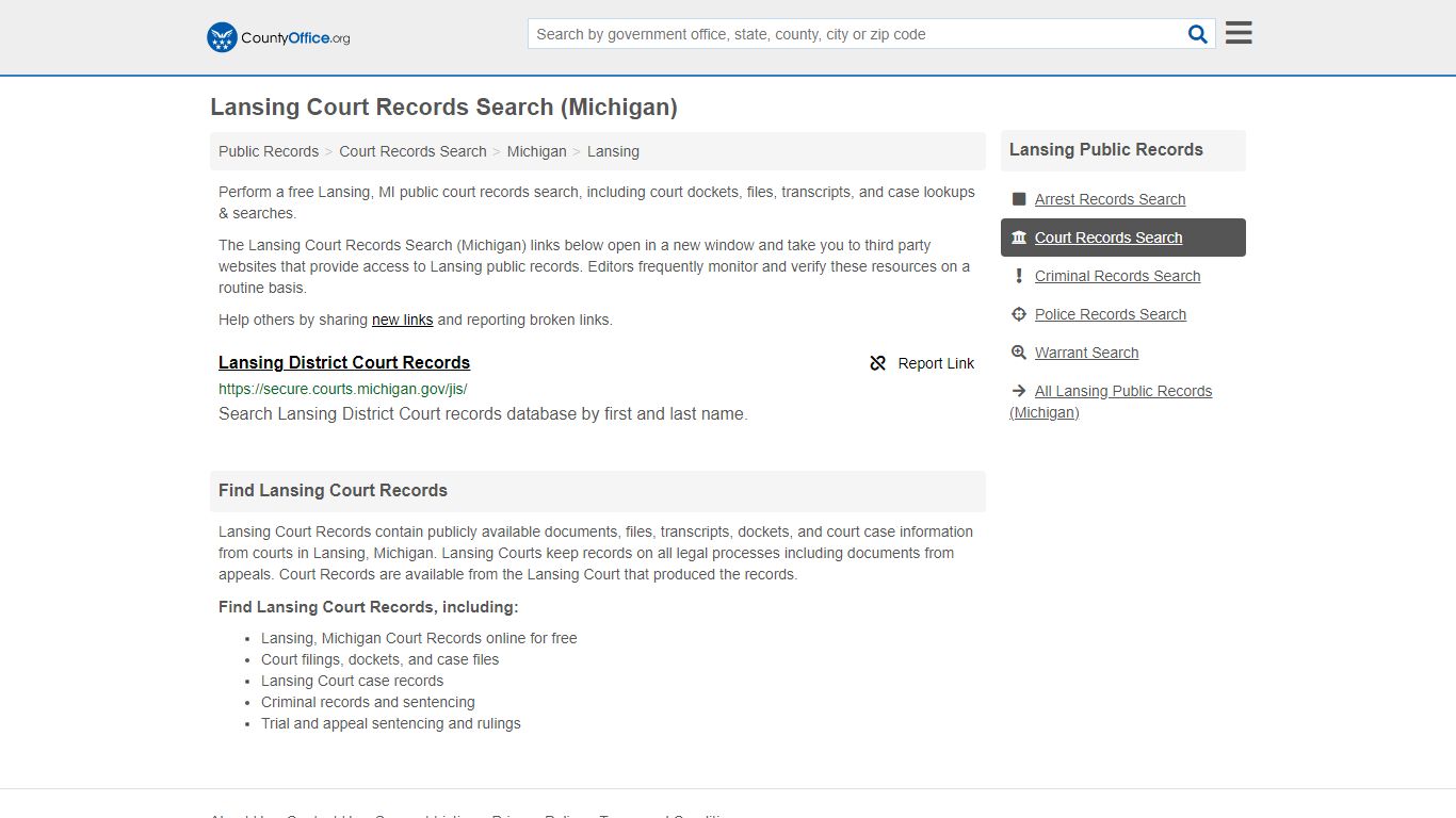 Lansing Court Records Search (Michigan) - County Office